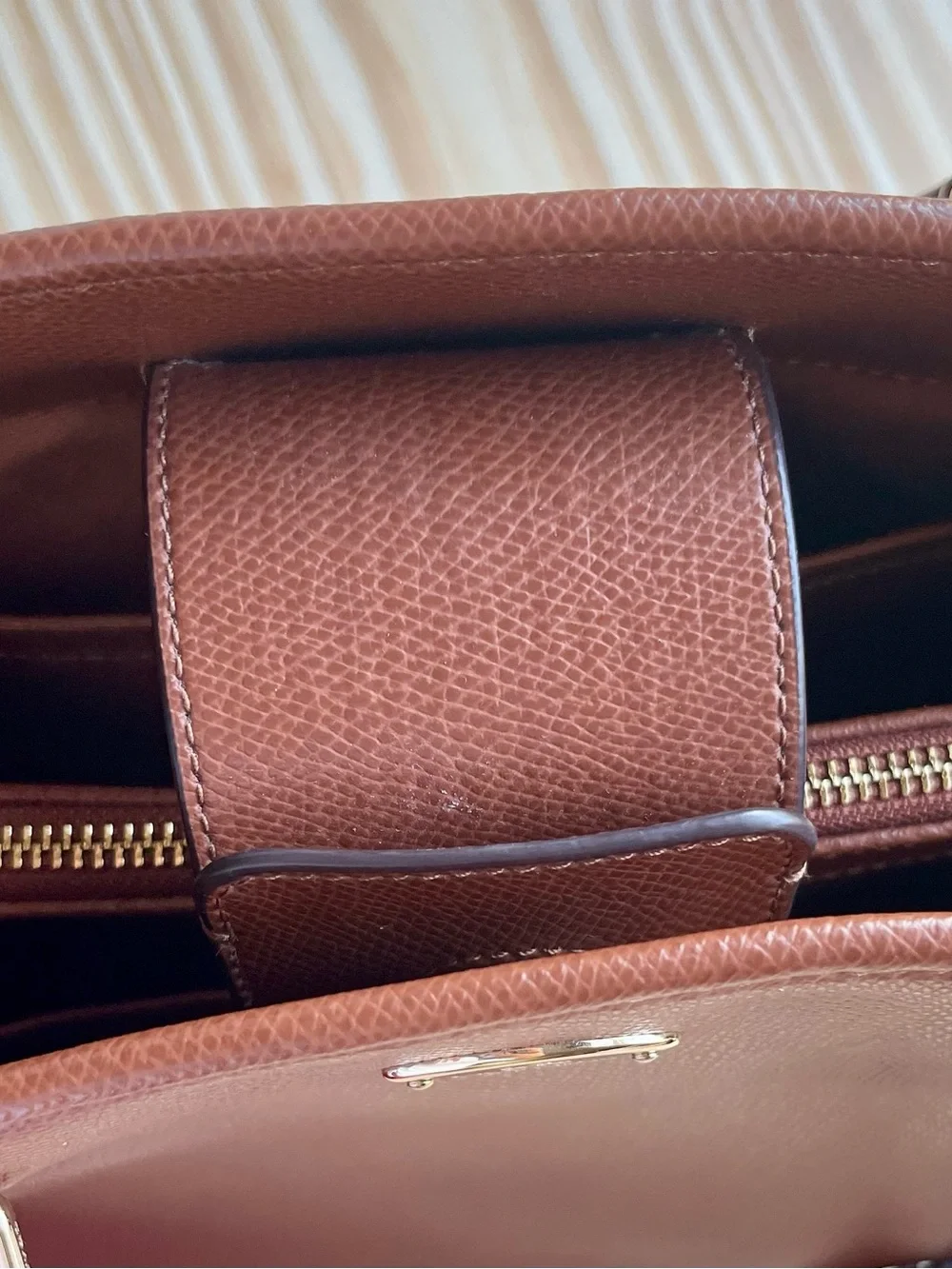 Coach Pebbled Leather Satchel - Cognac Brown